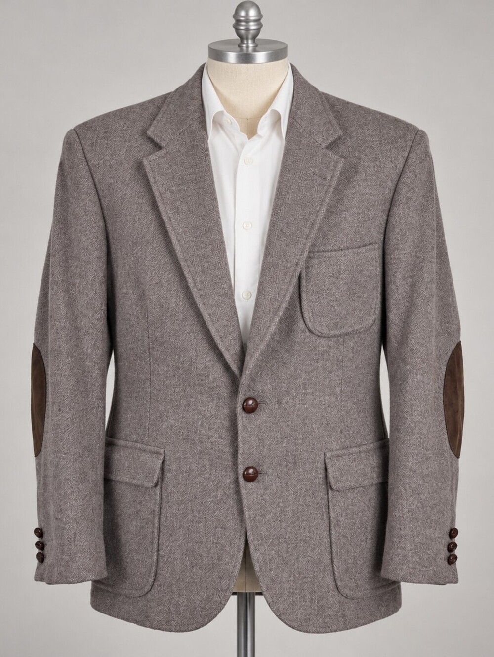 Vintage Izod Lacoste Brown Tweed Wool Blazer Elbow Patches 40R